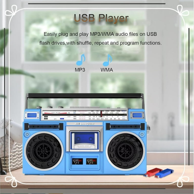 Portable Bluetooth Cassette Boombox, CD Tape Player, 80s