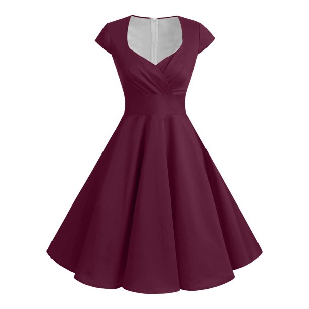 Vestido retro de fiesta liso para mujer: diseño informal de corte A, cintura alta para diversas ocasiones, tallas S-XXL.