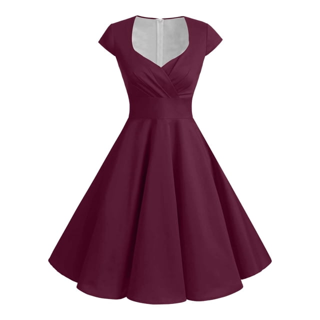 Vestido retro de fiesta liso para mujer: diseño informal de corte A, cintura alta para diversas ocasiones, tallas S-XXL.