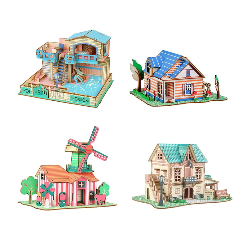 Naievear Bricolage 3d Maison Château Moulin à vent Modèle Assemblage Puzzles  Early Learning Kids Toy