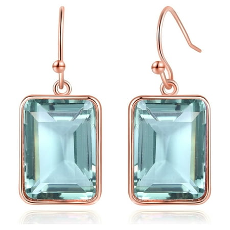 Peermont Emerald Cut Green Amethyst Drop Earrings in 18K Rose Gold Overlay