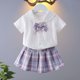 thumbnail image 4 of Odeerbi Camisa de Cuello de Marinero de Vestido Preppy de 2 Piezas de Niñas y Falda Plisada En Cuadro Uniforme Escolar Con Corbata, 4 of 9