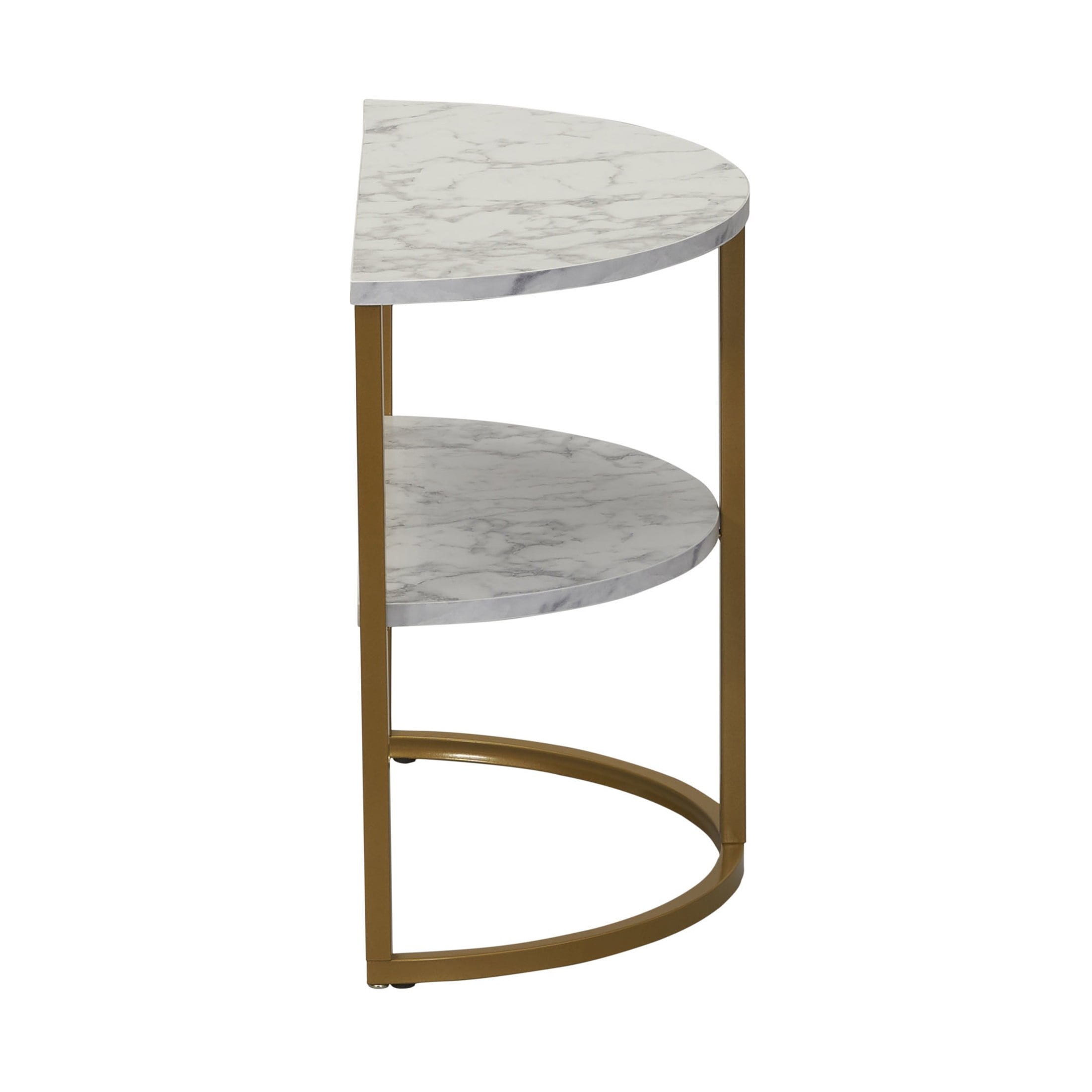 Household Essentials Half-Moon Modern End Table, White Marble