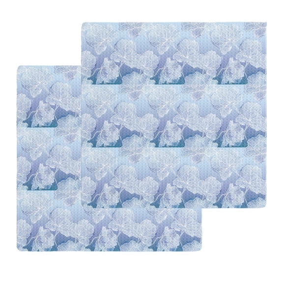 Blue Ombre Floral Kitchen Dish Towels for Drying Dishes Set of 2, Sky Classic Minimalist Waffle Weave Microfiber Hand Tea Bathroom Towels Quick Dry & Absorbent Towel 12x12
