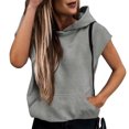 thumbnail image 4 of Brglopf Womens Hoodies Casual Short Sleeve Drawstring Lightweight Hooded Sweatshirt Loose Fit Pullover Tops with Pocket, 4 of 8