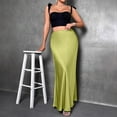 thumbnail image 6 of ZenCart Women Fishtail Skirt High Waist Solid Color Smooth Surface A-Line Maxi Skirt Work Leisure Daily Wear, 6 of 8