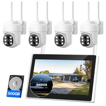 Toguard SC37 10CH Wired Security Camera System Outdoor with 500G Hard Drive, 2K 10.1" LCD NVR Monitor, 4pcs 1080P PTZ IP Security Surveillance Cameras Dual Lens, Wireless WiFi Sigal