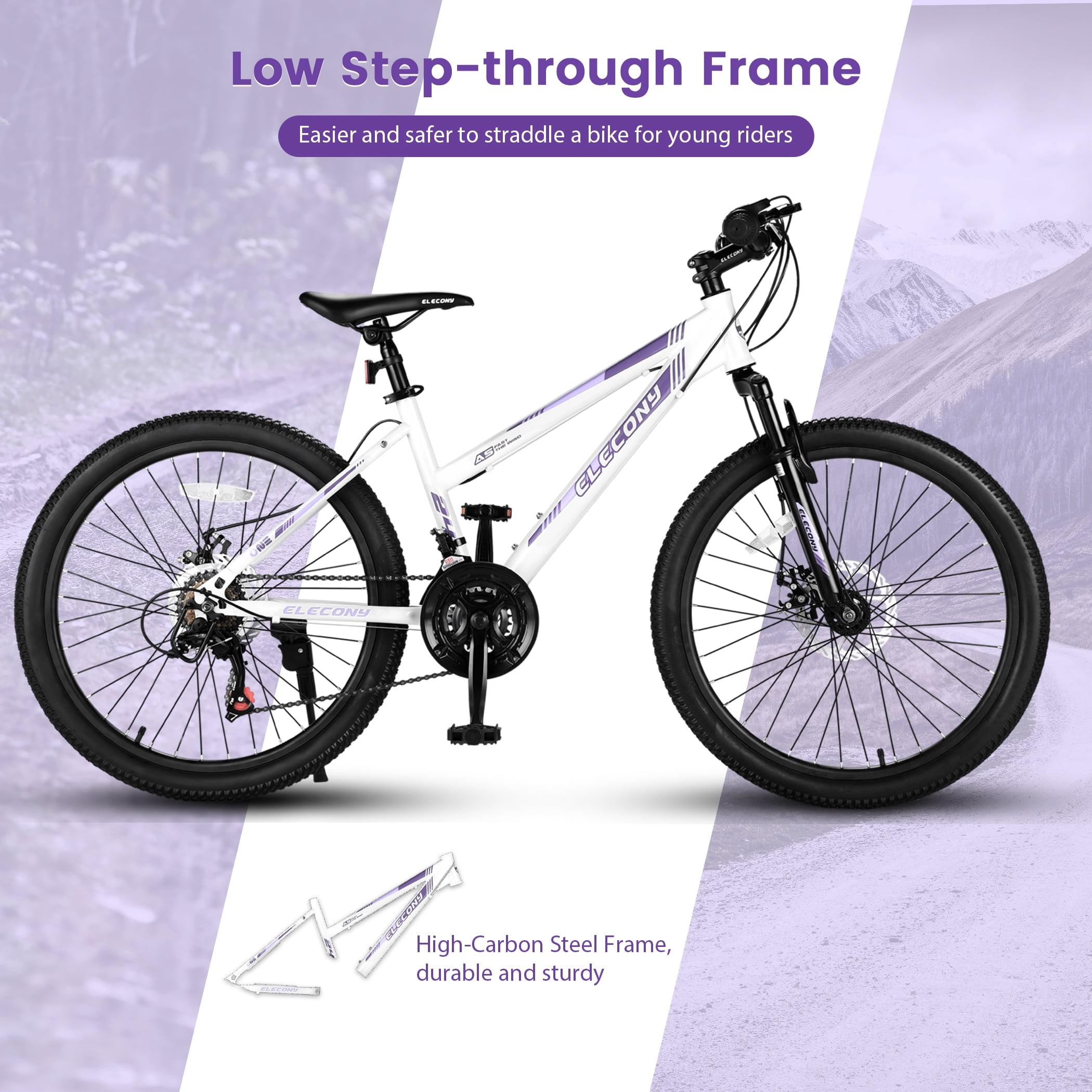 Mountain Bike 26 Inch Wheels, 21-Speed Disc Brake, Women's Trail Commuter City Mountain Bikes,Female Bicycles, 15" Steel Frame Front Fork Suspension