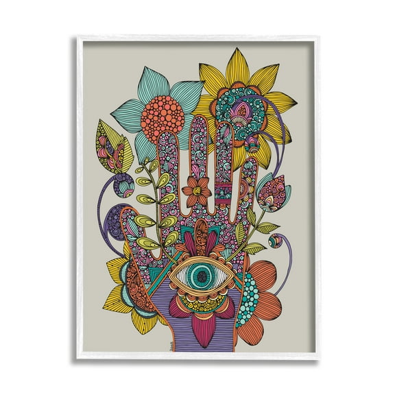 Stupell Industries Intricate Paisley Patterns Floral Hand Eye Shape Graphic Art White Framed Art Print Wall Art, Design by Valentina Harper