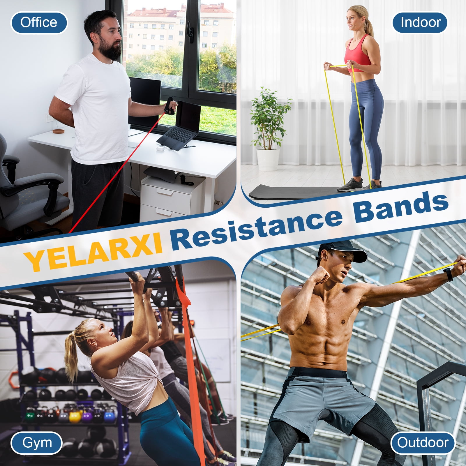 Uxcell Resistance Bands for Working Out, 4 Levels Pull Up Assistance Bands Set with Carry Bag 4 Pcs & Red/Black/Purple/Green
