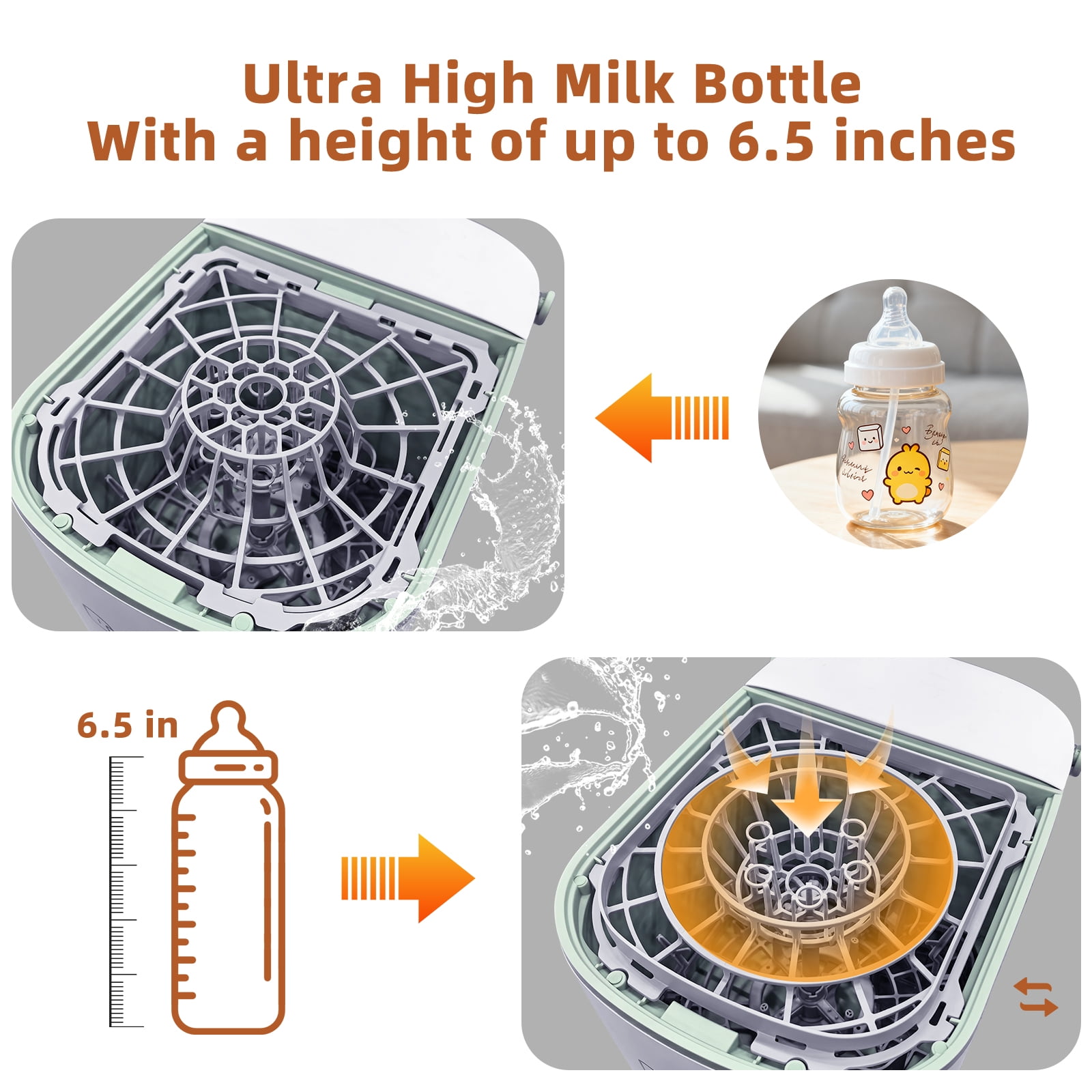 Dushany All-in-One Baby Bottle Washer Sterilizer Dryer, Countertop Machine for Bottles & Pump Parts, Replaces Hand Washing, White