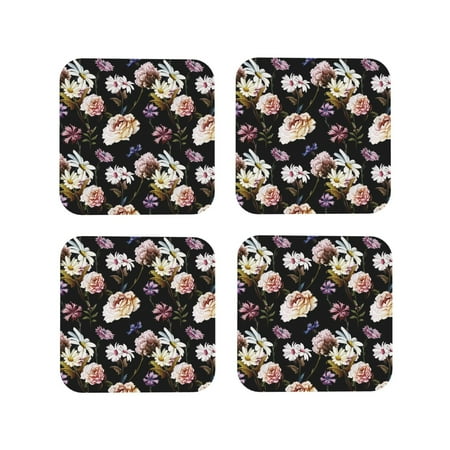 

Coasters Set of 4 - Carnations Flowers Daisy Drink Coasters for Tabletop Protection Leather Coasters for Living Room Decor and Housewarming Gift Square
