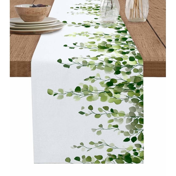 Table Runner 72 Inches Long for Kitchen Dining, Green Eucalyptus Leaves Dresser Scarf Farmhouse, Dining Table Decorations for Wedding/Parties, Weeping Spring Botanical Summer 16 x 72 In