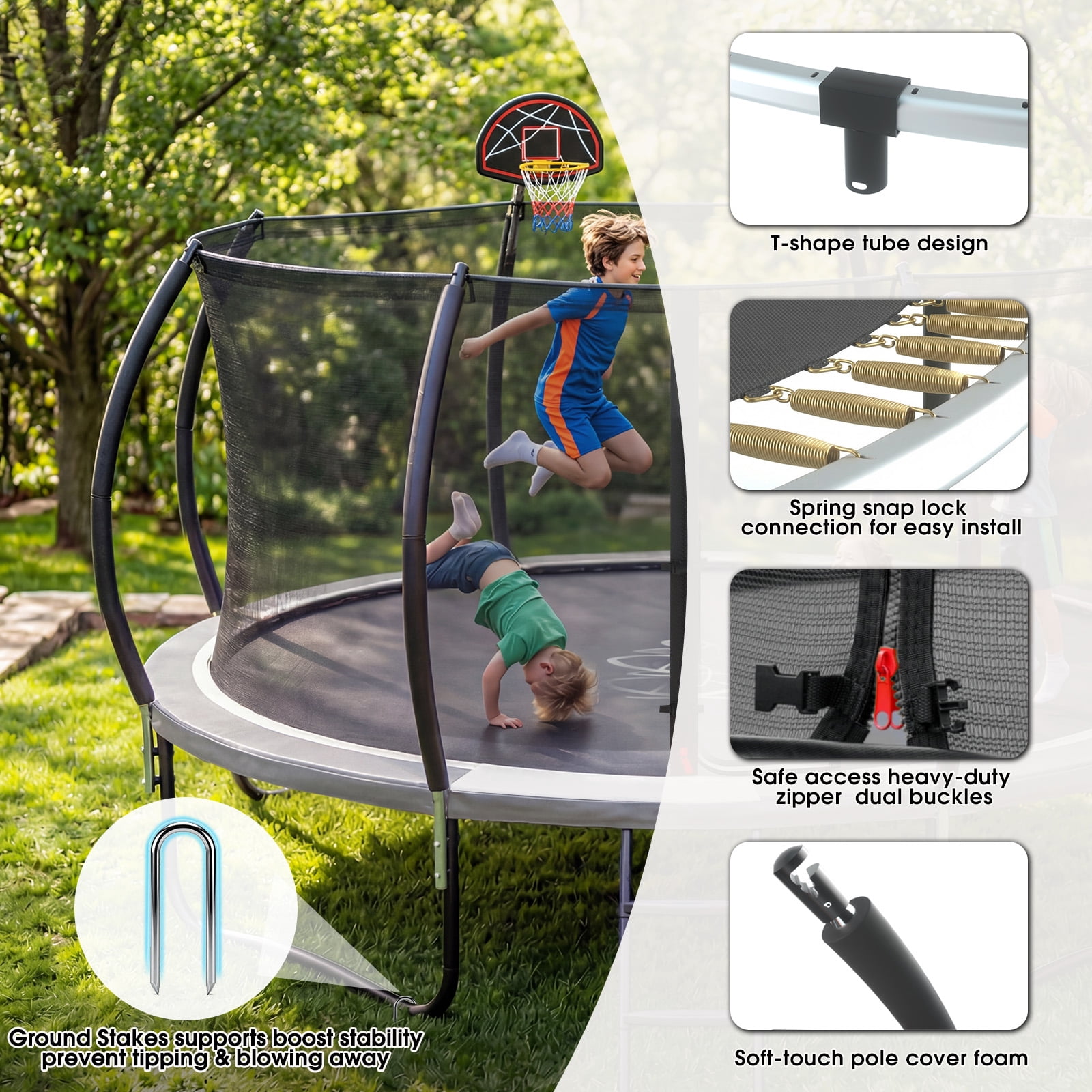 Lumeavetra Outdoor Trampoline for Kids & Adults with Anti-Rust Coating, Safety Enclosure Net, Basketball Hoop, Sprinkler & Ladder, Heavy-Duty Trampolne, Ideal Gift for Boys & Girls Birthday