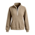 thumbnail image 3 of Ozmmyan Womens Corduroy Stand Collar Sweatshirt Half Zip Pullover Long Sleeve Raglan Top with Kangaroo Pocket Lightweight Fall Winter Casual Sweatshirt, 3 of 4