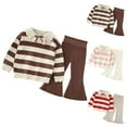 thumbnail image 4 of Mercatoo Toddler Girls Fall Winter Set Knitted Striped Doll Collar Shirt and Ribbing Long Pant Outfit Kids Girls Casual Clothes, 4 of 4