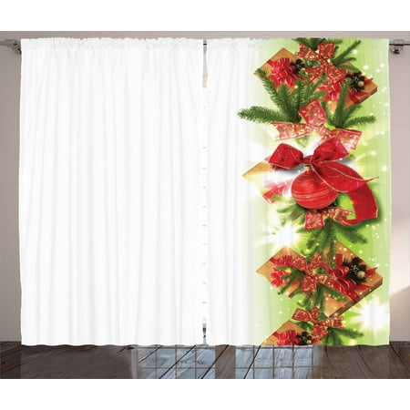 Christmas Curtains 2 Panels Set Classical Ribbons Baubles Used To
