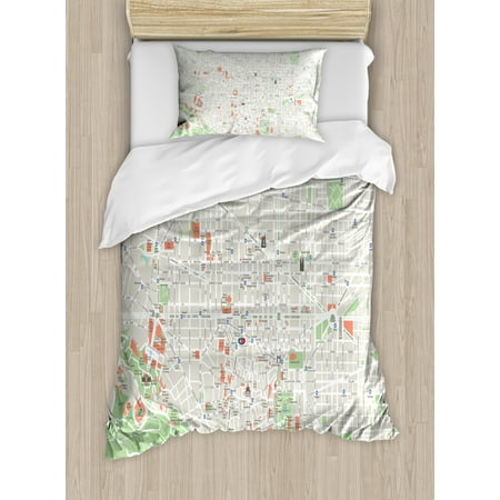 Twin Cities Street Map Map Twin Size Duvet Cover Set, Map of Barcelona City Streets Parks Subdistricts Points of Interests, Decorative 2 Piece Bedding Set with 1 Pillow Sham, Beige Lime Green Pale Blue, by Ambesonne ()