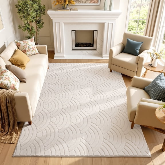 Findosom 5'x7' Soft Cozy Fluffy Wave Rugs Non Slip Washable Modern Geometric Area Rug High Low Pile Stain Resistant Contemporary Carpet for Living Room Bedroom Dining Room