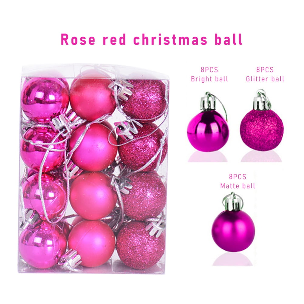 Set of 24 Mini Shatterproof Christmas Balls 3cm Frosted Glitter, Shiny