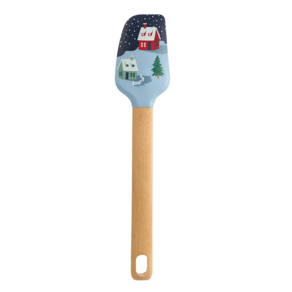 Holiday Time Silicone and Beechwood Spatula, Winter Scene, Blue