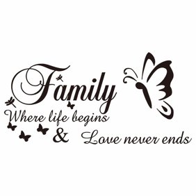 HCTSHG "Family Where Life And Love Never Ends" Quote Vinyl Wall Decal Sticker, Warm and Loving Home Decor Art for Living Room and Bedroom Walls