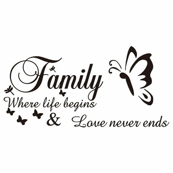 Moins de 5 Autocollants Famille Où la Vie et l'Amour Ne Finissent Jamais Citation Décors Autocollants Muraux pour Maison Autocollants Muraux Décoration de Garderie