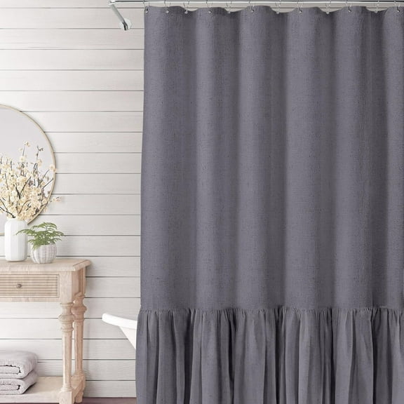 XmhyTop-A 1 Piece Shower Curtain Farmhouse, Ruffle Hem, Linen, Country, Vintage, Rustic Shower Curtain, 91*183cm,Stylish Decor for Home Bathroom,Dark Grey