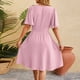 thumbnail image 4 of Vestido de mujer con cuello en V y mangas acampanadas - Color liso - Ajuste a la cintura - Vestido informal/de fiesta de poliéster - Para todas las estaciones, 4 of 4