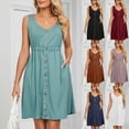 thumbnail image 5 of Tumotour Summer Tank Dress for Women Mini Dress Women's Sleeveless V-Neck Solid Color Pocket Makings Dress, 5 of 8