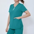 thumbnail image 5 of Minjewel Women's V-Neck Zipper Short Sleeve Scrubs for Women Set with Pockets, Easy Wear & Comfortable Scrub Set for Healthcare Professionals,Green L, 5 of 8