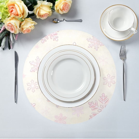Round Placemats– High Heat Resistance- Snowflakes Printed Design Table Placemats for Dining, (15.4inch) 1pick