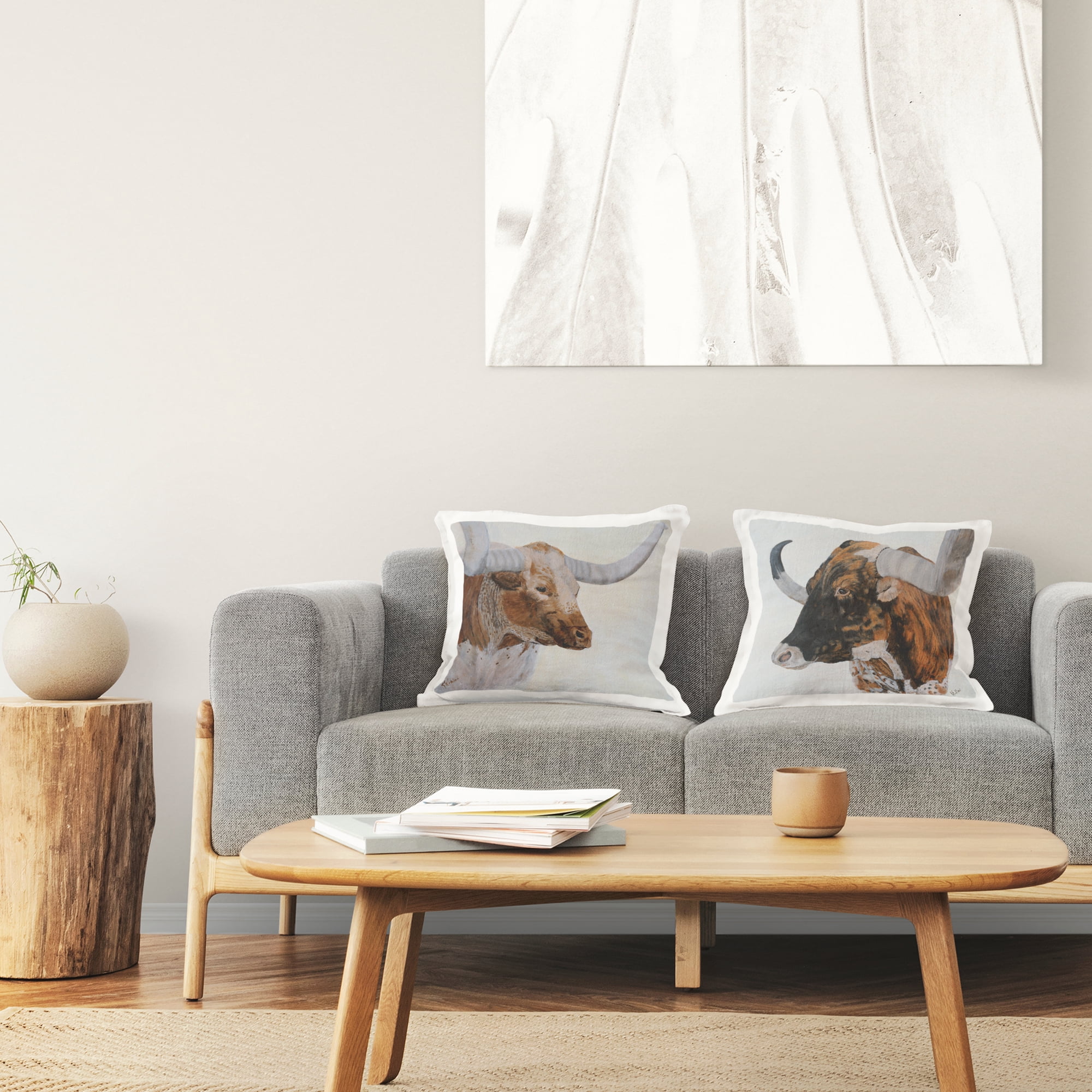 Stupell Industries Longhorn Cattle Country Animals Printed Throw Pillow Design by Kathy Winkler (Set of 2)