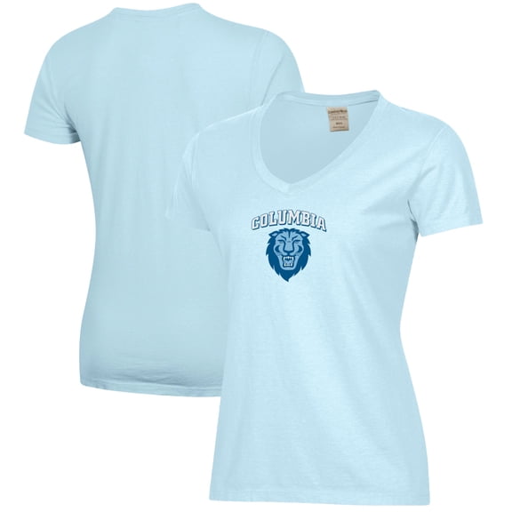 Women's Light Blue Columbia University Logo Comfort Wash V-Neck T-Shirt