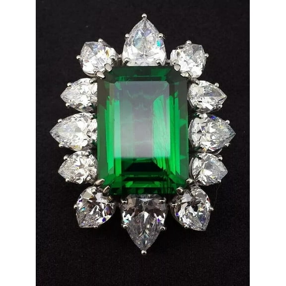 Shree Diamonds 2.80CT Lab-Created Green Emerald Women's Brooch Pin in 14K White Gold Plated