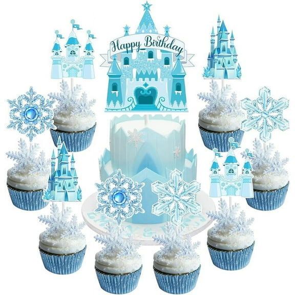 Winter Princess Castle Birthday Cake Topper Castle Birthday Cake Topper Decorations Snowflake Theme Castle Cake Topper for Winter Wonderland Birthday Supplies