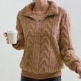 thumbnail image 5 of WTXUE Women's Oversized Cable Knit Pullover Sweatshirts Quarter Zip Collared Fleece Lined Jacket Fall Winter Fashion Warm Trendy Sweater for Cold Weather Brown M, 5 of 8