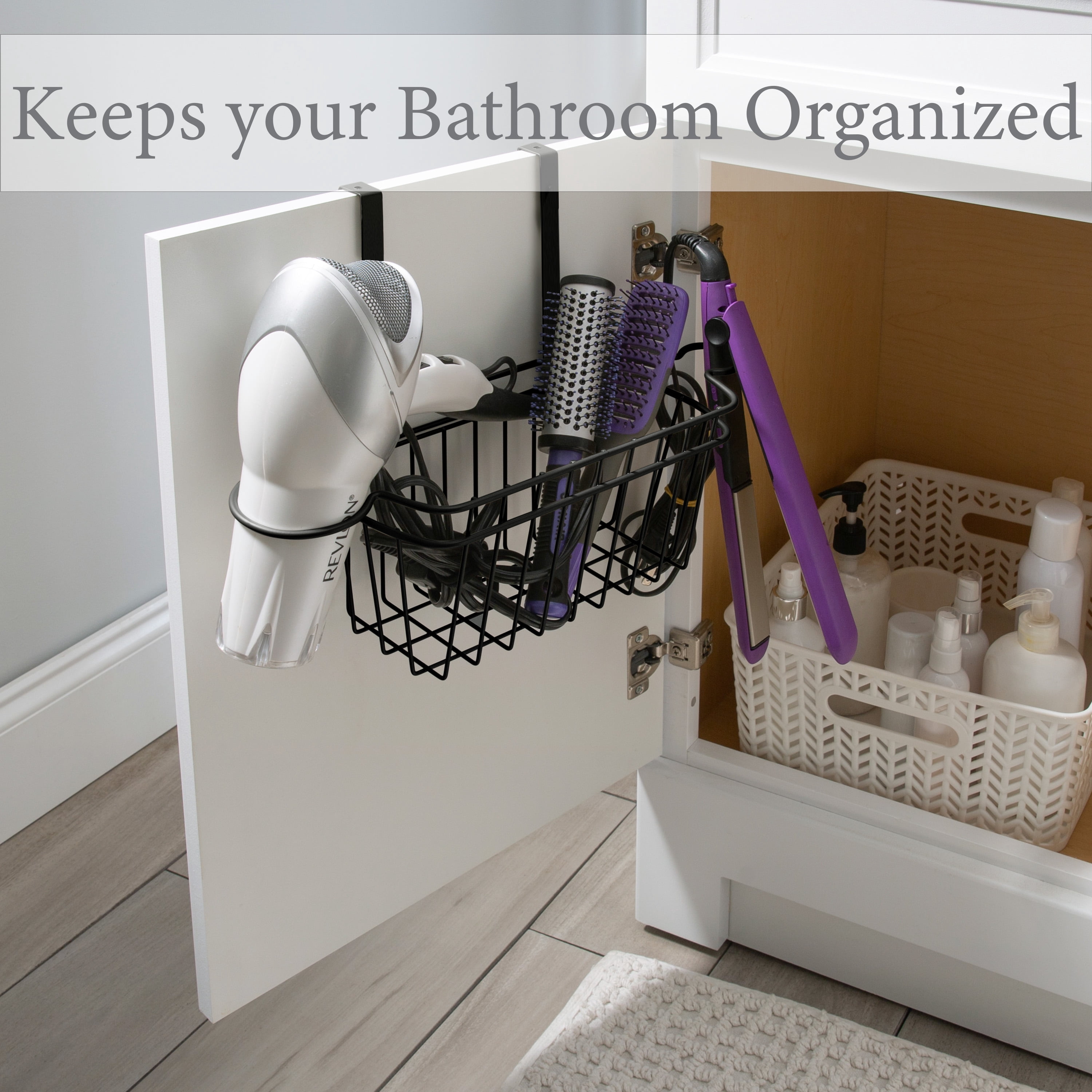 Bath Bliss Over the Cabinet Hair Tool Organizer in Matte Black