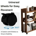 thumbnail image 6 of Mobile Bookshelf with Wheels 3 Tier, Wooden Small Bookcases for Small Spaces, Narrow Book Shelf Organizer for Bedroom, Living Room, Home Office, Brown, 6 of 9