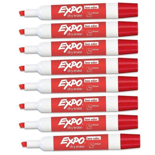 Expo Low Odor Chisel Tip Dry Erase Markers, Red, 8 Markers Per Order (80002)