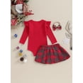 thumbnail image 4 of Baby Girls Fall Winter Outfits Ribbed Long Sleeve Romper Bodysuit Plaid Pleated Skirt Set 3Pcs Christmas Clothes 0-18M, 4 of 8