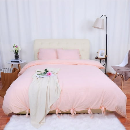 Washed Cotton Comforter Duvet Cover, Pastel Pink Duvet Cover