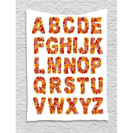 - Letters Tapestry, Whole Alphabet with Colorful Gerbera Flowers Blossoming on Letters Fresh Garden, Wall Hanging for Bedroom Living Room Dorm Decor, 40W X 60L Inches, Multicolor, by Ambesonne