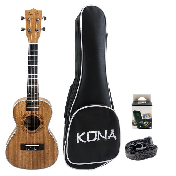Kona Mahogany Soprano Ukulele Package with Free Tuner,Strap and Bag