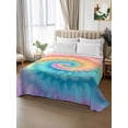 thumbnail image 3 of Full Size Flat Sheet Only, Colorful Tie Dye Soft Brushed Microfiber Bed Sheets, Rainbow Ombre Abstract Pattern Art Hotel Quality Breathable Bedding Top Sheet, Easy Care, 66"x102", 3 of 9