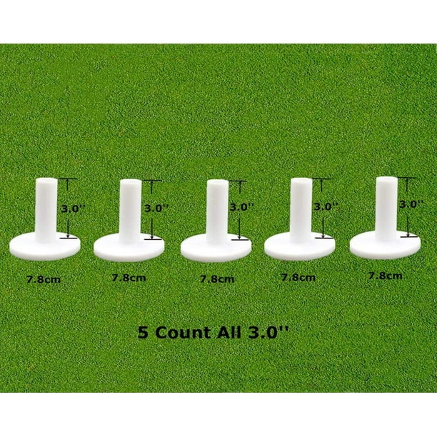 FINGER TEN Tees de goma para golf, valor de rango de conducción, paquete de 5 tamaños mixtos o 5 del mismo tamaño para tapete de práctica (paquete de 5, todos de 3 pulgadas en blanco)