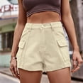 thumbnail image 5 of Sngxgn Women's High-Stretch Cargo Shorts, Y2K Mini, High Waisted, Slim-Fitted Jean Shorts with Pockets(Khaki,XL), 5 of 9