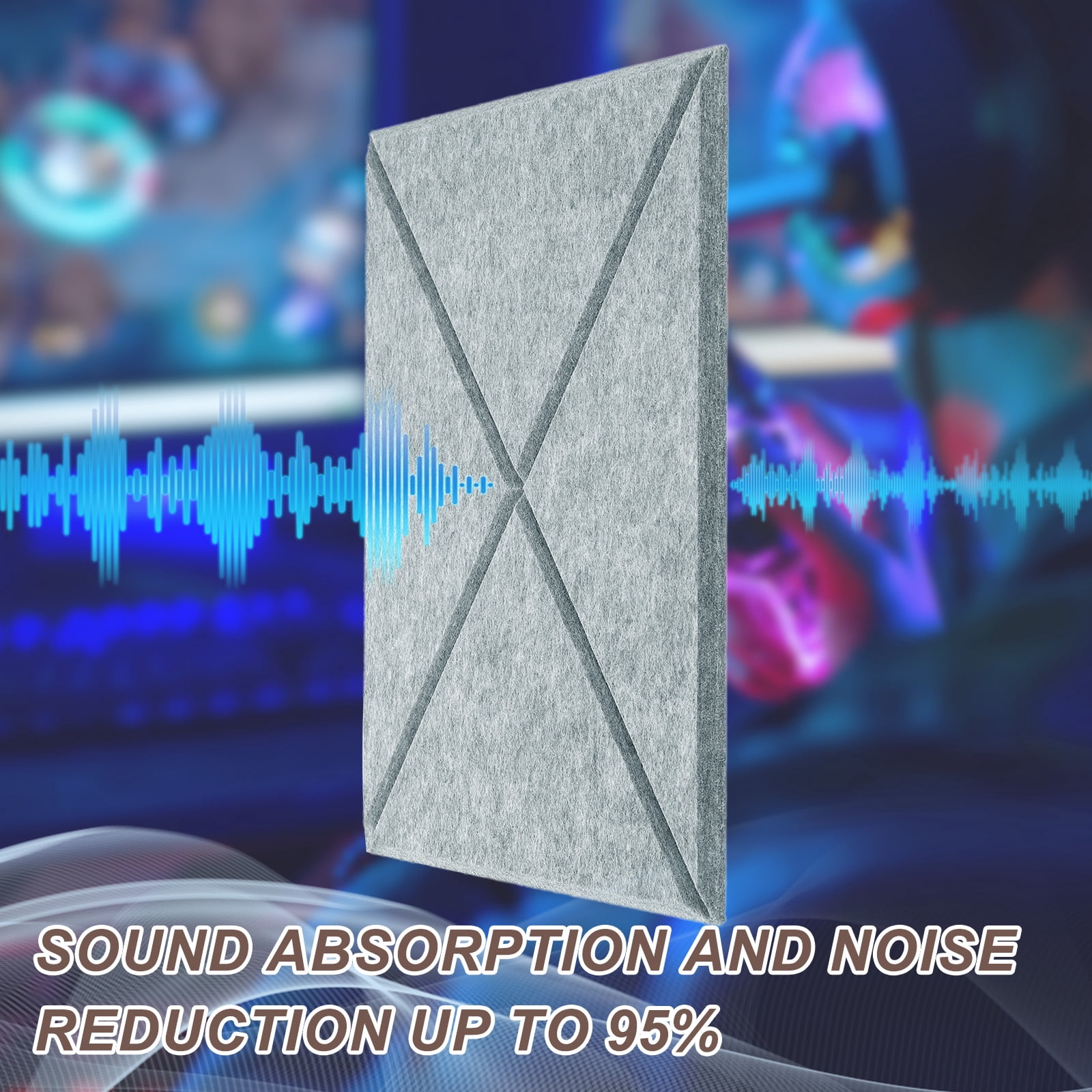 12pcs Adhesive Acoustic Panels Square High-Density Sound Proof Felt Self Stick Non-Slip Anti Vibration Pads Anti-Skid Noise 12 Inch Long x 0.39 Inch Thick, Cement Gray