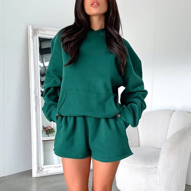 Traje Deportivo Trajes de 2 piezas para mujer Conjunto de 2 piezas de color sólido Conjunto suelto Ropa de exterior para mujer Cgtredaw L Verde para Mujer