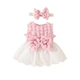 thumbnail image 2 of TopLLC Robe Sans Manches à Col Rond pour Filles, Couleur Unie, Dentelle avec Nœud, Bandeau, Ensemble Deux Pièces, 2 of 6
